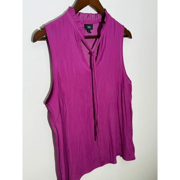Mossimo Sleeveless Blouse Women Large Magenta Ruffle Neck Tie Front Top - Picture 3 of 7